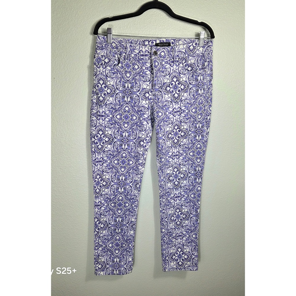 White House Black Market Slim Ankle Pants Purple Paisley Medallion Size 10R
